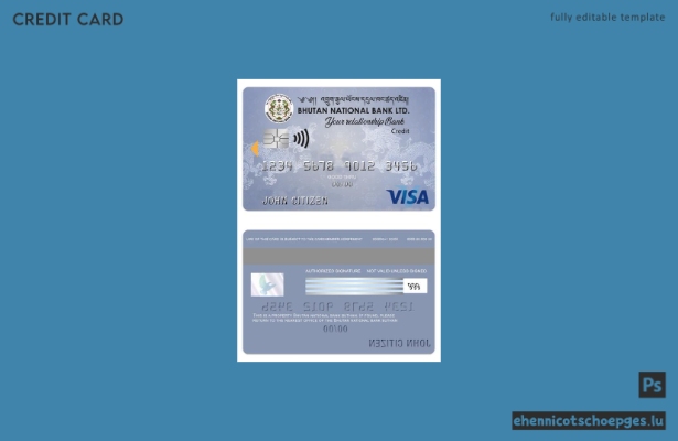 Beispielvorschau der Visa-Kreditkarte der Bhutan National Bank LTD